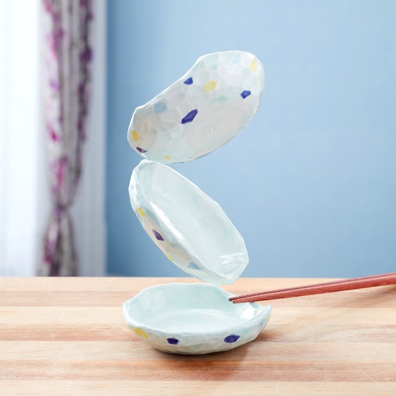 Handmade pottery - soy sauce dish x chopsticks holder two sets of three pieces - จานเล็ก - ดินเผา สีน้ำเงิน