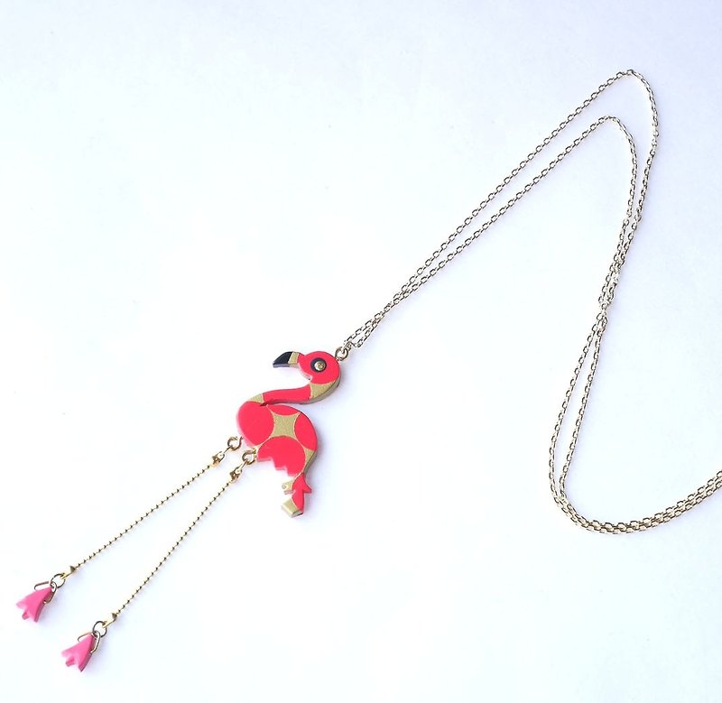 flamingo necklace - สร้อยคอ - พลาสติก สึชมพู