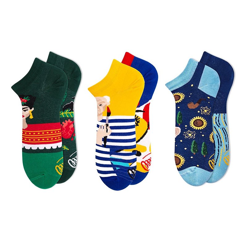 Artist Collaboration Mismatched Adult Low Sock Set - ถุงเท้า - ผ้าฝ้าย/ผ้าลินิน หลากหลายสี