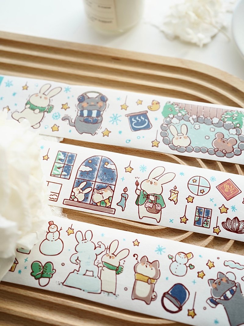 Happy Rabbit's Winter Party Retro Small Animal Paradise Collection PET Washi Tape Japanese Painter - Washi Tape - Other Materials Multicolor