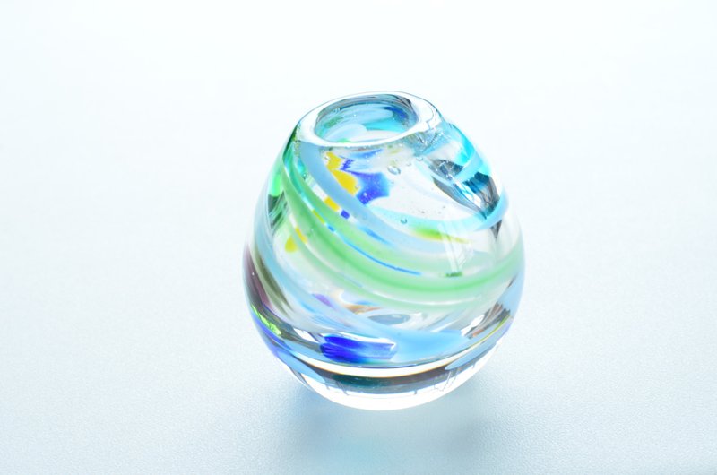 單輪嵌件/大理石/手掌大小 - 花瓶/花器 - 玻璃 藍色