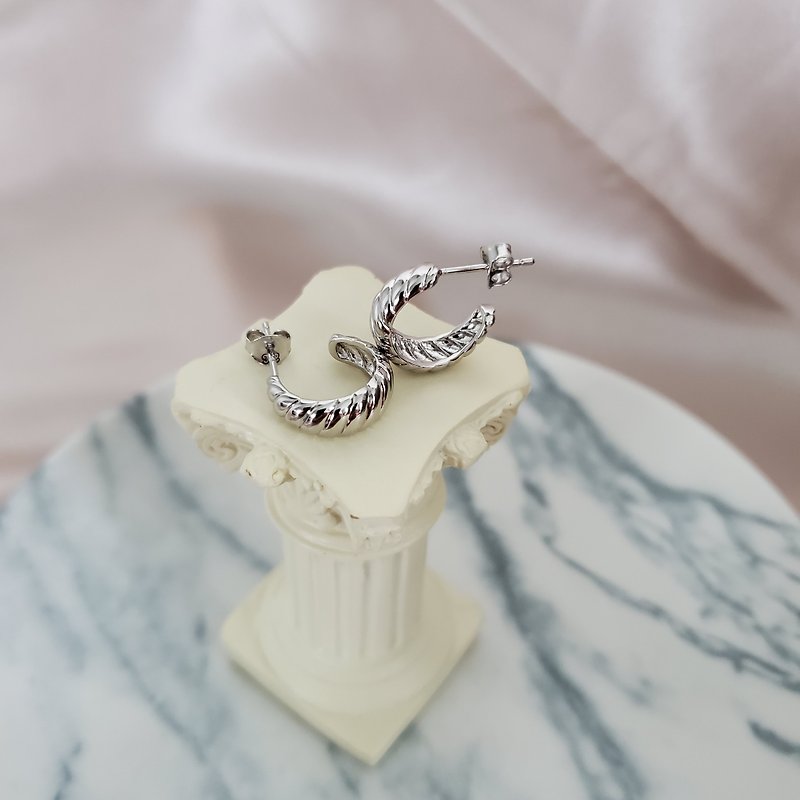 Silver Croissant Hoop Earrings - Dome Hoop Earrings - Twisted Hoops - Earrings & Clip-ons - Sterling Silver Silver