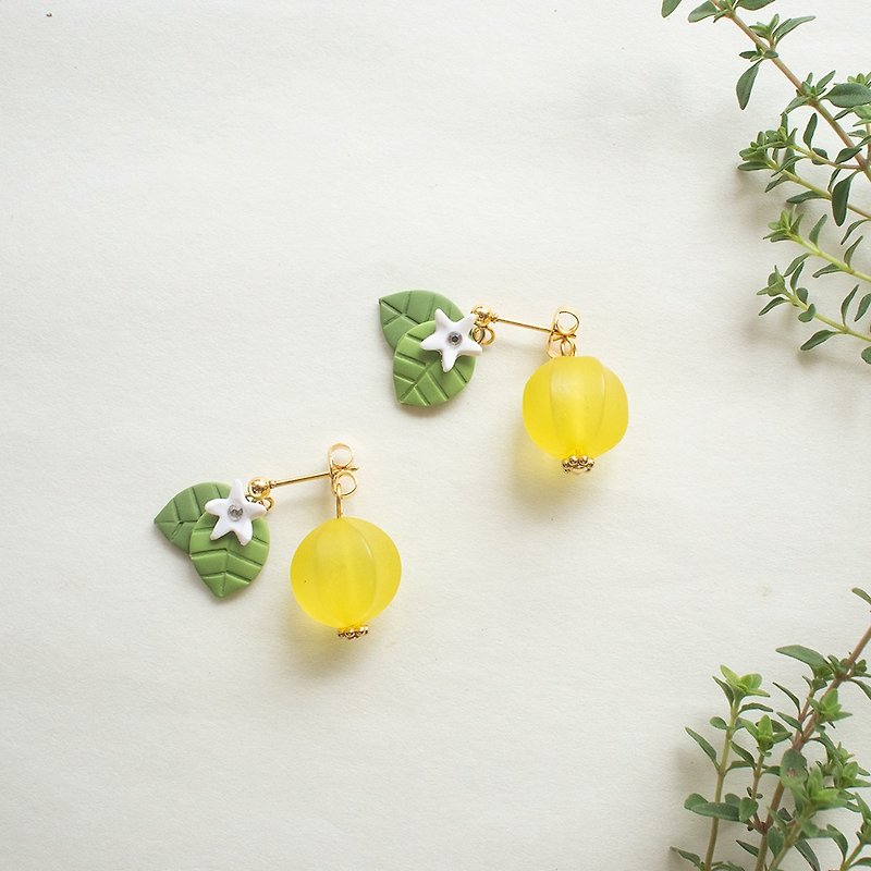 Grapefruit earrings  / green - Earrings & Clip-ons - Clay Yellow