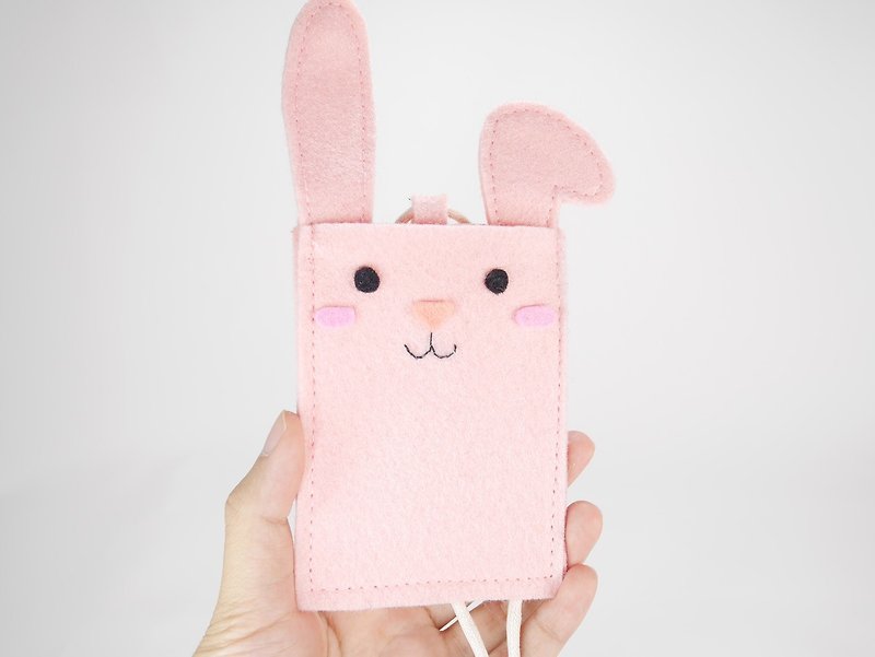 Cute Double Card Holder-Pink Bunny_Year-End Surprise - ID & Badge Holders - Polyester Pink