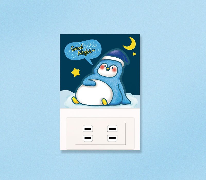 開關插座裝飾壁貼-【單售】 吃電企鵝款 - 貼紙 - 防水材質 藍色