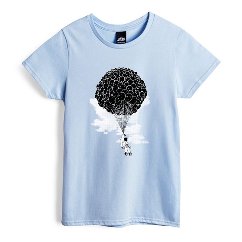 Flying into space - water blue - women's t-shirt - เสื้อยืดผู้หญิง - ผ้าฝ้าย/ผ้าลินิน 