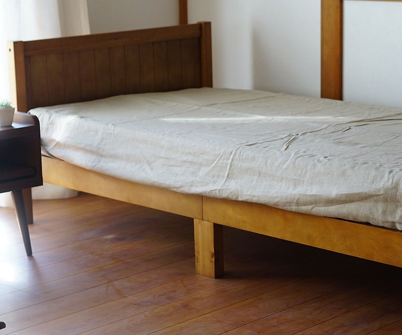wafu  linen sheets / single / flat sheet / beige r2-2 - Bedding - Cotton & Hemp Khaki