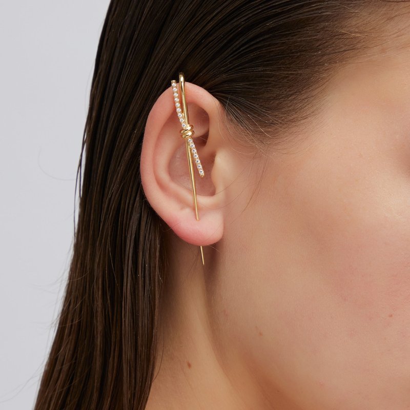扭結耳針 925銀厚鍍18K金 Knotted Diamond Earpin - 耳環/耳夾/耳骨夾 - 純銀 金色