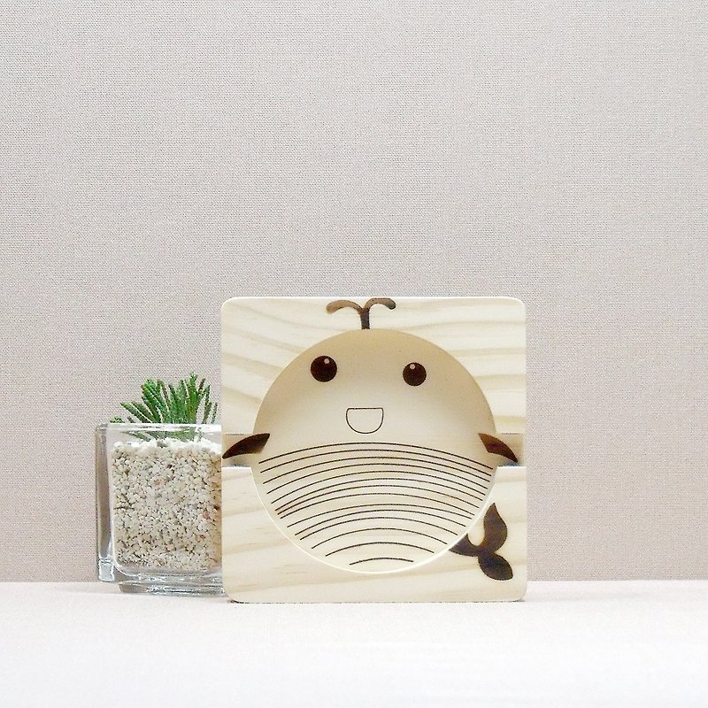 Whale birthday gift graduation commemorative solid wood Silicone anti-slip coaster mobile phone holder customized name - Coasters - Wood Brown