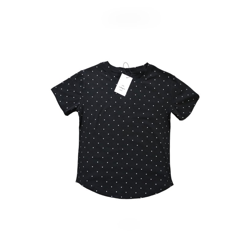 法式巴黎黑白點點棉T-SHIRT上衣 - 女 T 恤 - 棉．麻 黑色