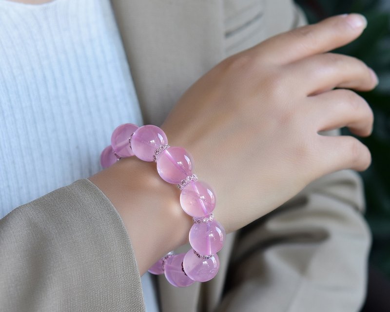 極品純天然莫桑比剋星光粉晶圓珠手鏈 顏色粉嫩水潤 - 手鍊/手環 - 水晶 