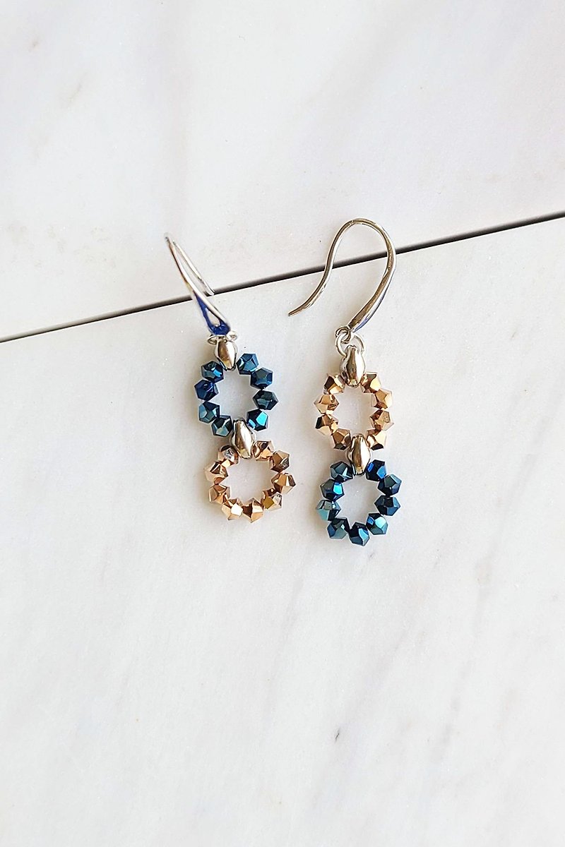 Small Circles Drop Earrings made with Swarovski Crystals - Earrings & Clip-ons - Other Materials Blue