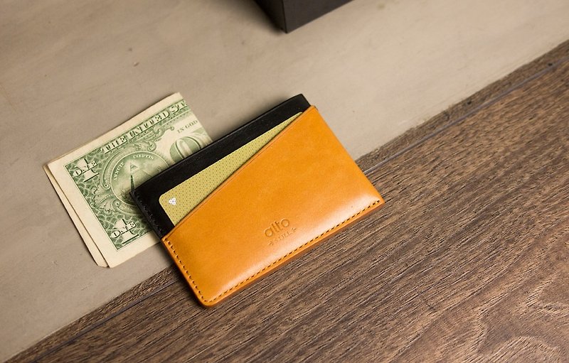 Alto Leather Slim Card Holder – Raven/Caramel - Card Holders & Cases - Genuine Leather Orange