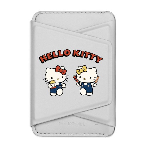 LANI's 風格防摔手機殼 HelloKitty 請你吃糖葫蘆 銀色款 支架磁吸卡包 手機支架