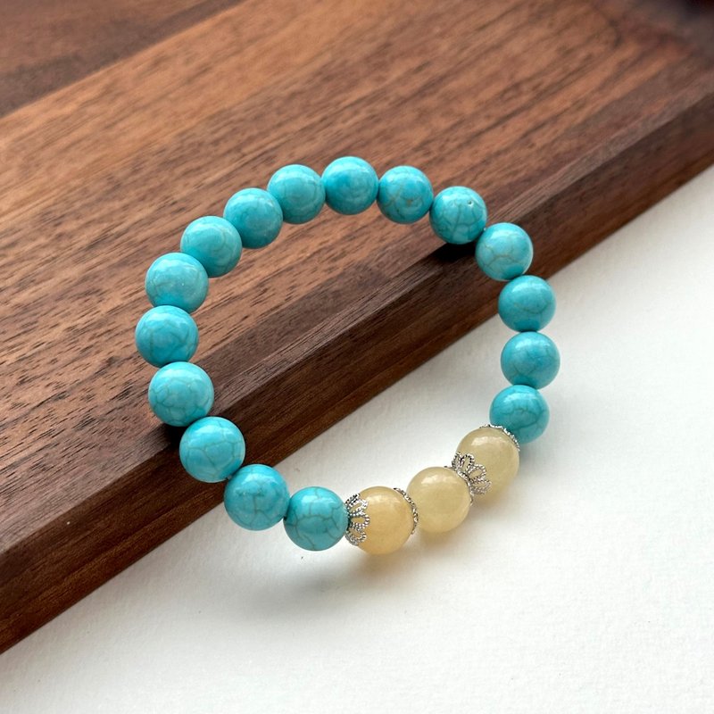 [Sagittarius and Capricorn | December birthday] Blue turquoise stone flower Silver bracelet courage, peace and confidence - Bracelets - Semi-Precious Stones Multicolor