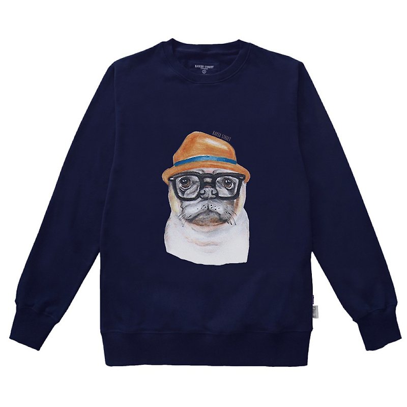 British Fashion Brand -Baker Street- Bulldog Printed Sweatshirt - เสื้อฮู้ด - ผ้าฝ้าย/ผ้าลินิน สีเทา