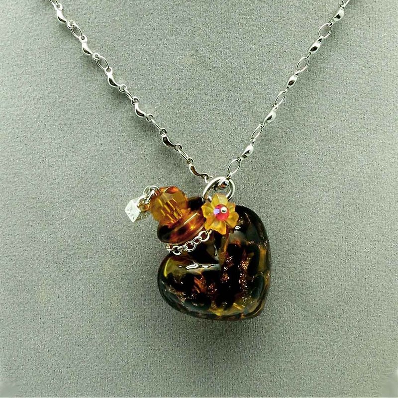Diffuser Necklace Fashion Love Leopard Print Colored Heart Aroma Vial Gift Box - สร้อยคอ - กระจกลาย สีนำ้ตาล