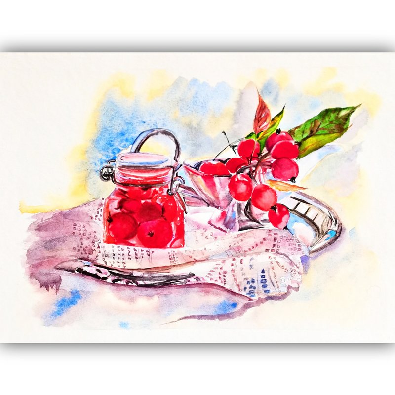 Watercolor Original Apples Painting Still Life Room Decor Art Still Life Artwork - โปสเตอร์ - กระดาษ หลากหลายสี