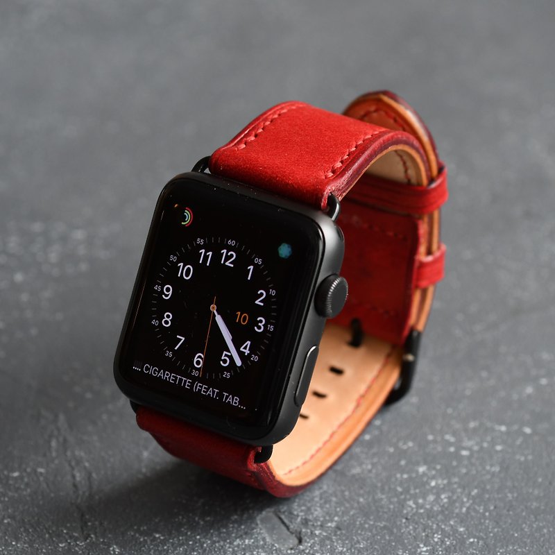 Leather Apple Watch Strap Genuine Leather Handmade Gift 38/40/41/42/44/45mm - Watchbands - Genuine Leather Red