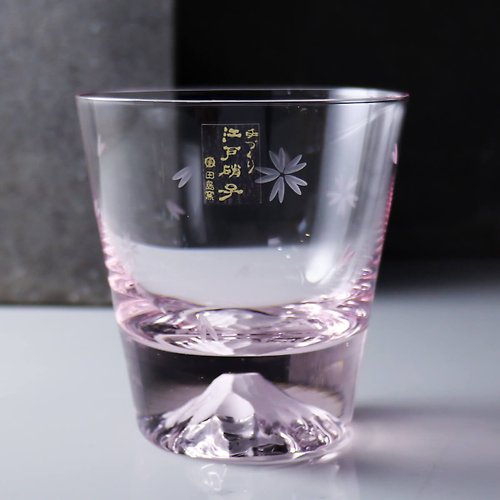 MSA玻璃雕刻 【日本江戶硝子 X MSA手工雕刻】粉紅櫻花切子富士山杯 客製刻字