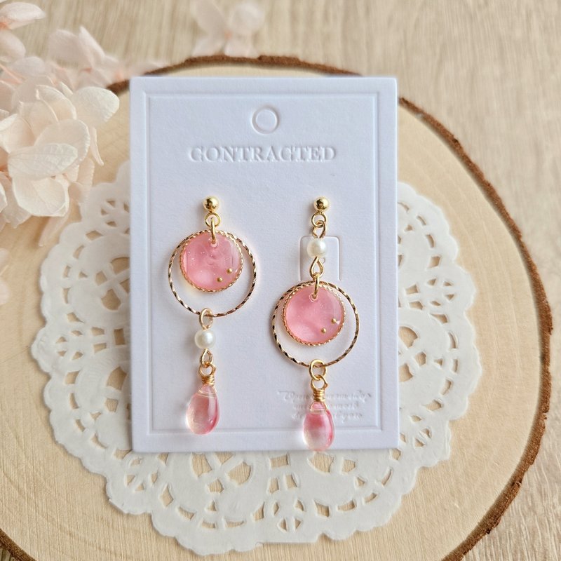 Valentine's Day 316 Medical Steel Powder Earrings Ocean Wind Wave Pearl Summer Ear Needles Clip-On Valentine's Day - ต่างหู - เรซิน สึชมพู