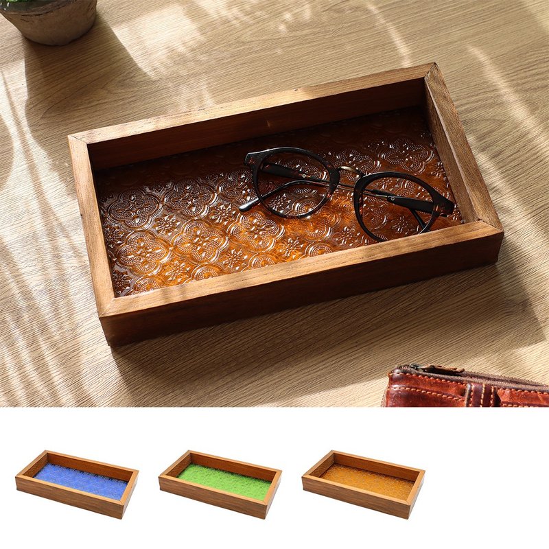 【預訂】泰國製 木質壓花玻璃托盤 - 托盤/砧板 - 玻璃 橘色