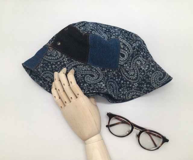 デニムパッチワークハット デニムパッチワークバケットハット