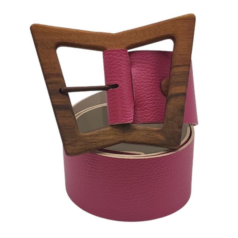 Wood Belt Bryce Free 627 - Walnut Wood Magenta Leather Belt - 皮帶/腰帶 - 木頭 紫色