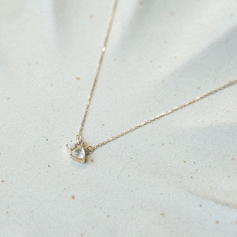 10K三角月光項鍊 月光石 母貝 真鑽 - 項鍊 - 貴金屬 金色