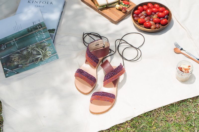 𦀗𦀗x love flowers summer joint - strappy cross sandals maple purple - Sandals - Genuine Leather Red
