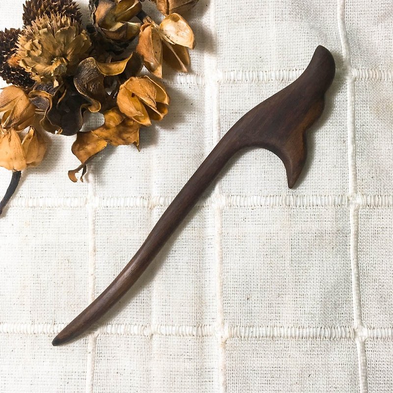 Hand-made Tang Style Retro Wooden Hairpin-Walnut - เครื่องประดับผม - ไม้ สีดำ