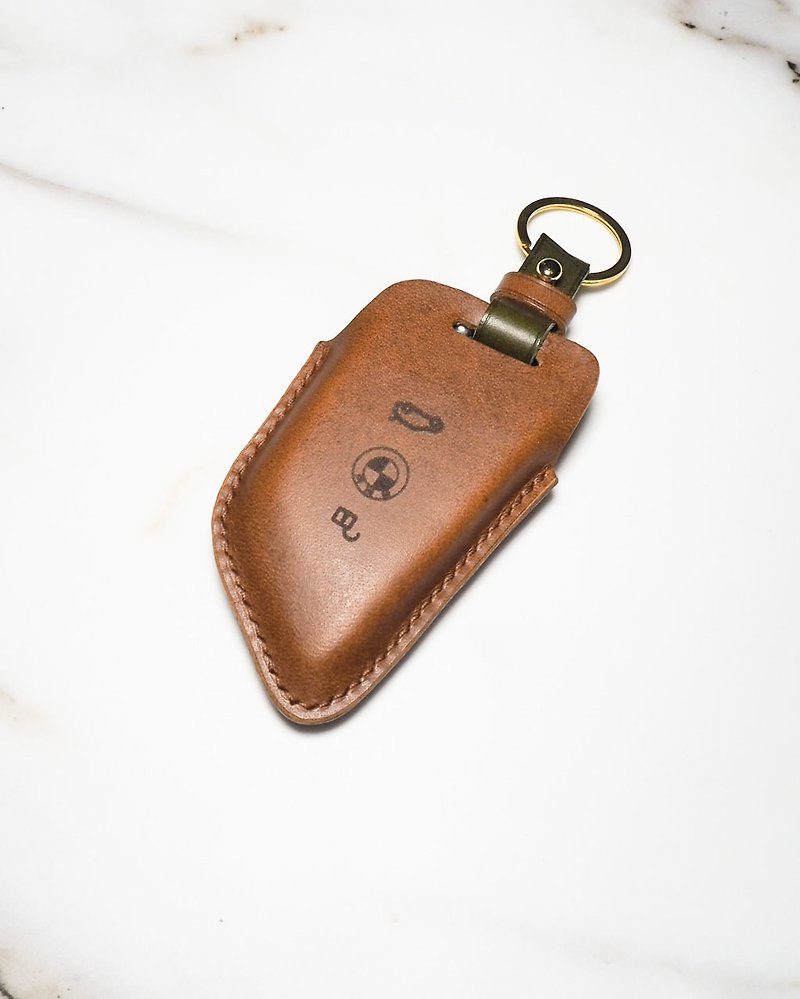 Italian Vegetable Tanned Cow Leather BMW Knife Three-Button Key Cover - Keychains - Genuine Leather Brown