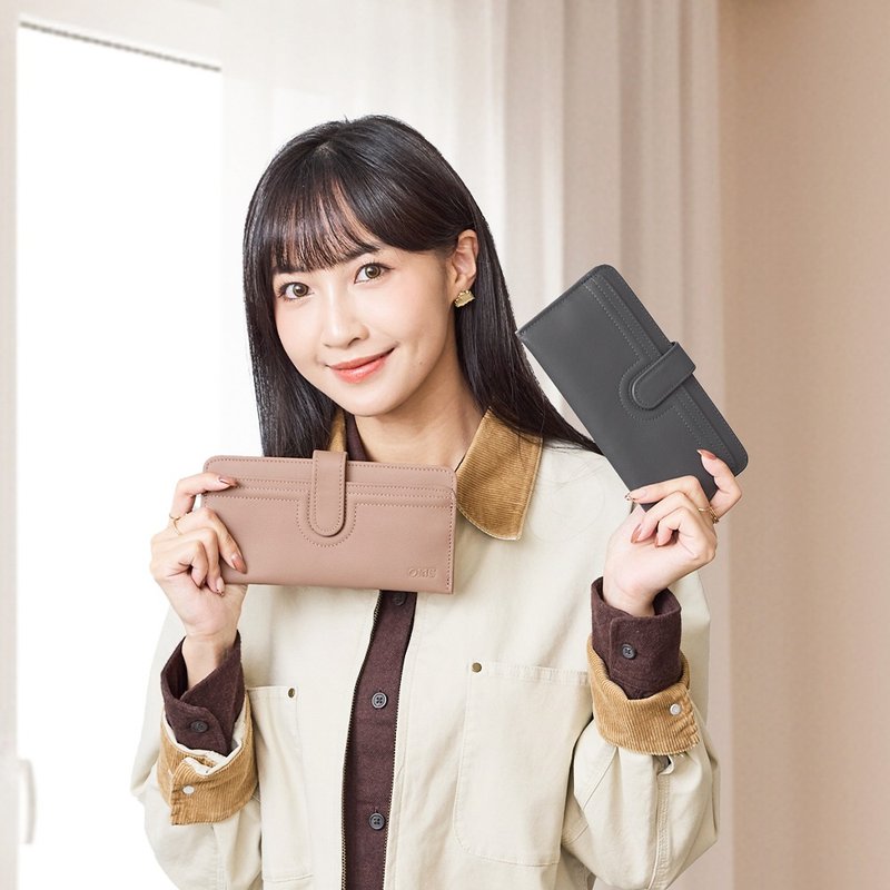 納帕薄型12卡1照舌扣牛皮長夾4105(貝殼粉) - 錢包/皮夾/長短夾 - 真皮 