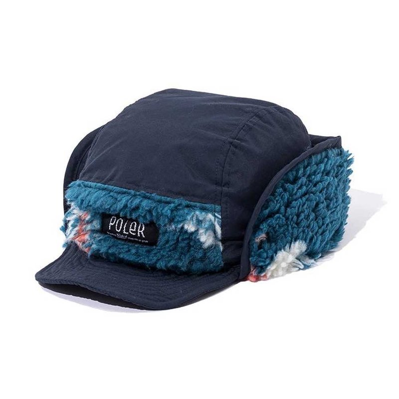 日本限定 POLER JACQUARD SHERPA FLAP CAP 羊羔絨翻蓋帽遮耳帽 - 帽子 - 其他材質 藍色