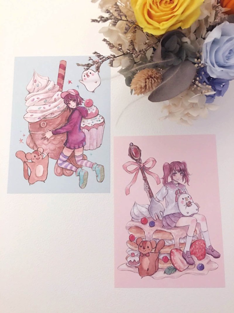 少女甜點明信片 - 卡片/明信片 - 紙 多色