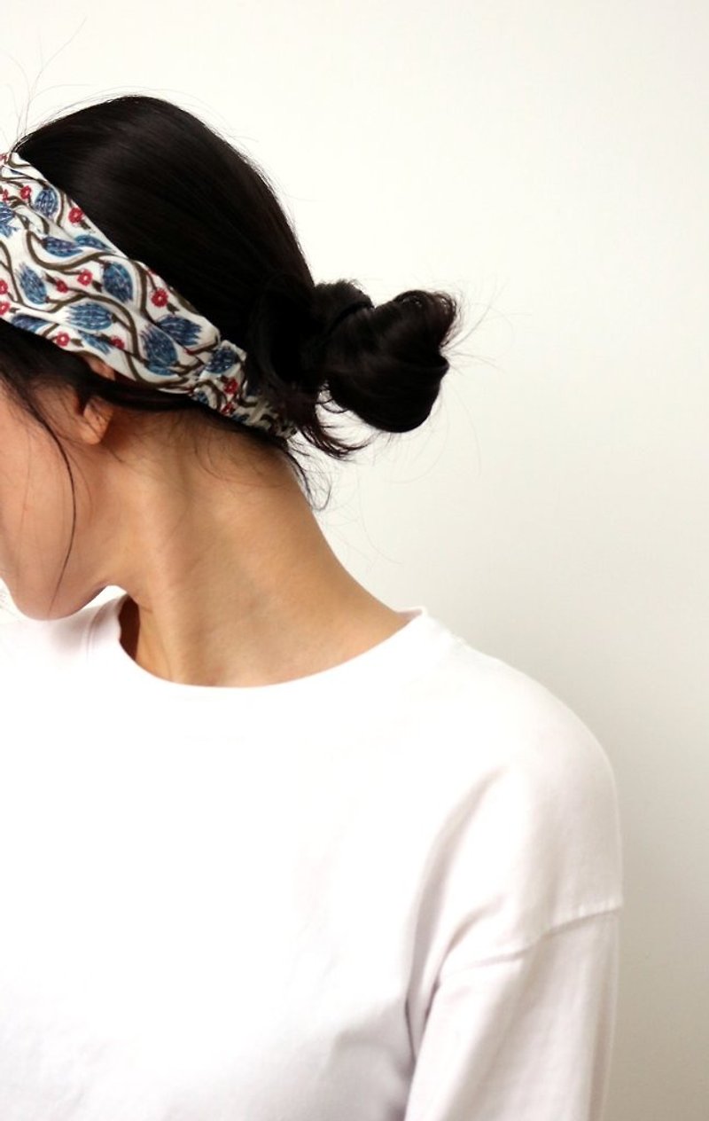 Jaipur Headband 印度進口雕印棉交叉髮帶 - 髮夾/髮飾 - 棉．麻 白色