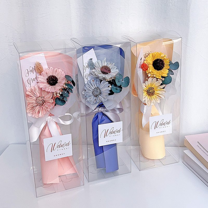 Graduation Bouquet Valentine's Day Gift Bunny Bouquet/Sola Sunflower Bouquet Gift Box-2 styles and 6 colors - ช่อดอกไม้แห้ง - พืช/ดอกไม้ สีเหลือง