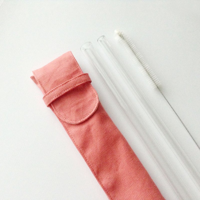 Duo Glass Straw Pouch Set/ Color: Coral/ Unfolds Entirely for Cleaning - Reusable Straws - Other Materials Red