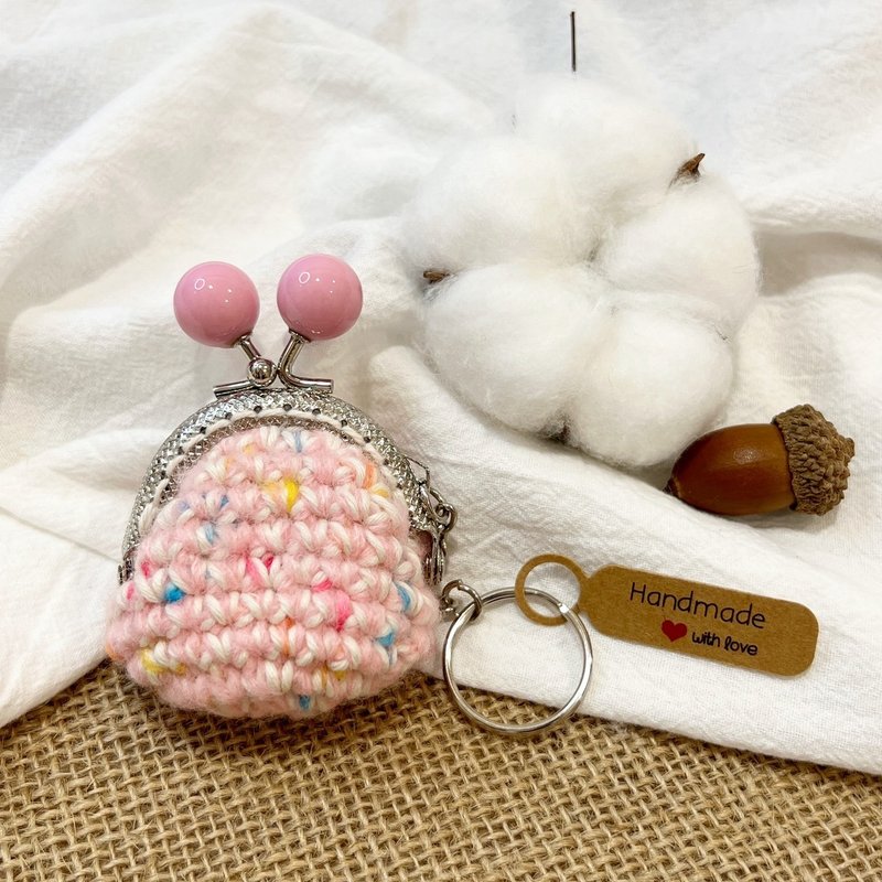 [Specially Made] Macaron Mouth Gold Bag Keychain-No.8-Pink-Full Pink Coin Purse/Pendant - ที่ห้อยกุญแจ - ขนแกะ 