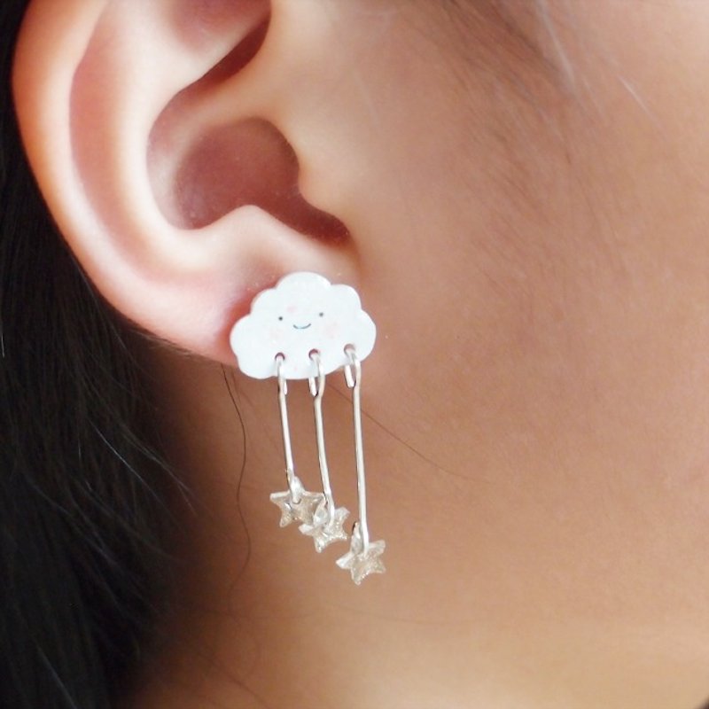 FOX Garden Hand-made Clouds & Champagne Little Star Earrings/Earrings/Earrings/ Clip-On Christmas Gifts Exchange Gifts Birthday Gifts**If not specified, they will be shipped with transparent Clip-On** - Earrings & Clip-ons - Plastic White