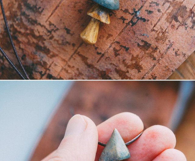 Wooden bead necklace with mushroom pendant, golden color wood beaded choker  - Shop Maisternya Awesome Necklaces - Pinkoi