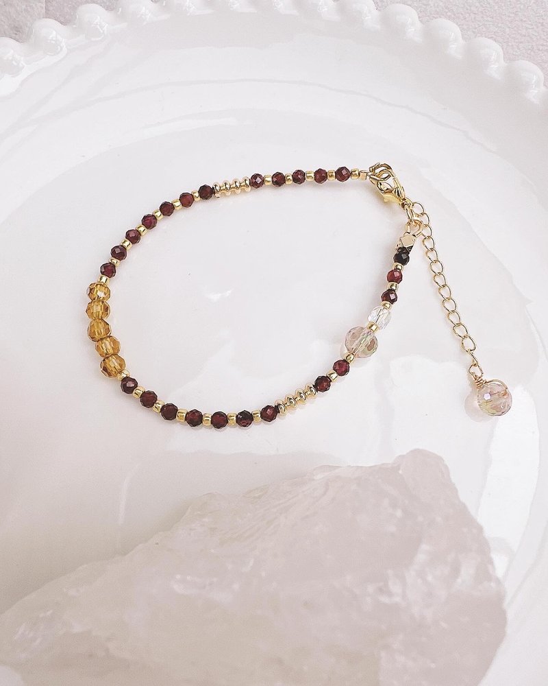 C&W natural diamond faceted super flash burgundy Stone citrine s925 sterling silver gold-filled bracelet - Bracelets - Diamond Gold