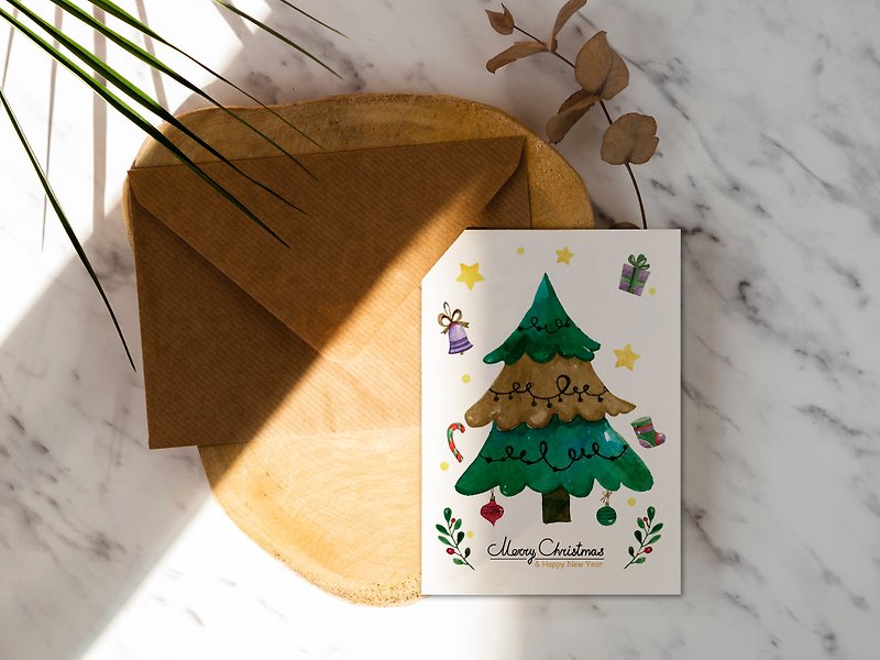 クリスマスツリーの下の願いロココいちごWELKIN手作りポストカードクリスマスカード【CM17086】 - カード・はがき - 紙 