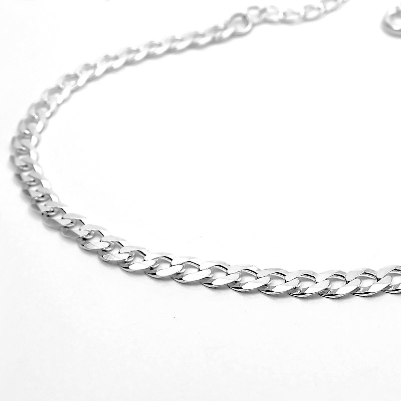 Minimalist (thin) unisex Cuban braided 925 sterling silver adjustable bracelet. 3mm wide - Bracelets - Sterling Silver Silver