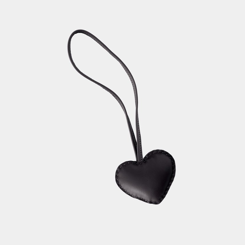 Advanced Lambskin Heart Charm (Black) - พวงกุญแจ - หนังแท้ สีดำ