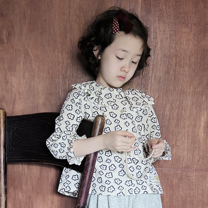 Autumn small flower collared shirt/children's clothing - Tops & T-Shirts - Cotton & Hemp White