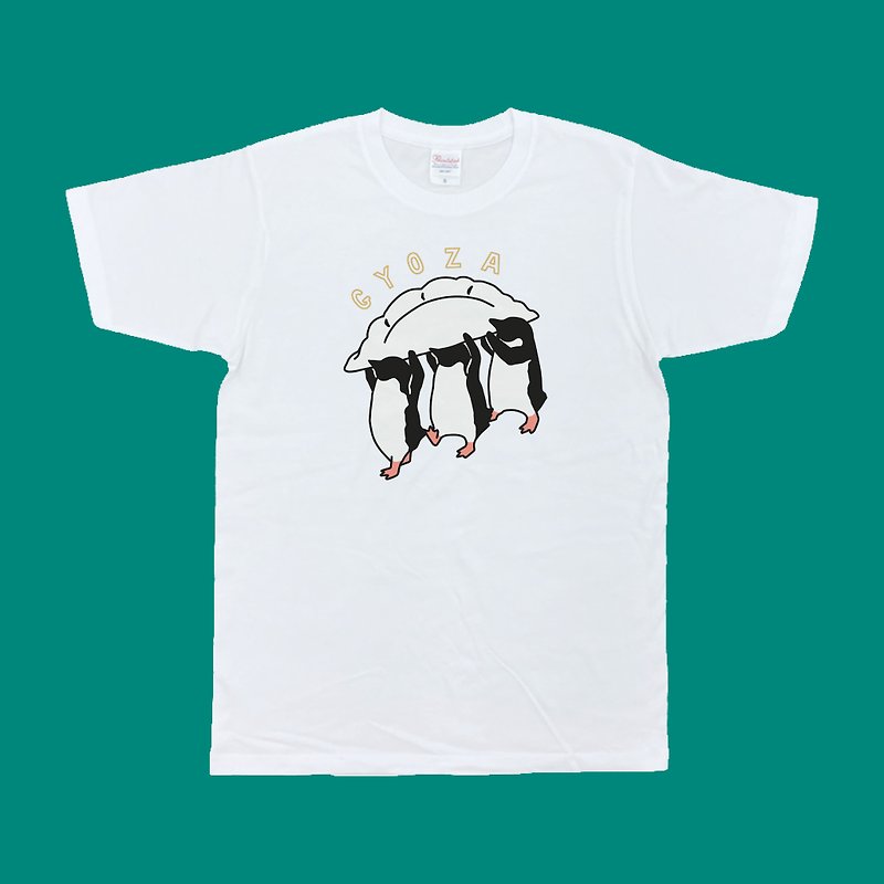 [Penguins] The Penguins Carrying Gyoza - Men's T-Shirts & Tops - Cotton & Hemp White