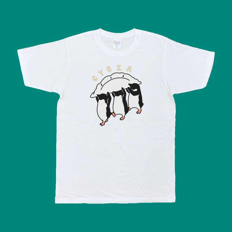 [Penguins] The Penguins Carrying Gyoza - เสื้อยืดผู้ชาย - ผ้าฝ้าย/ผ้าลินิน ขาว