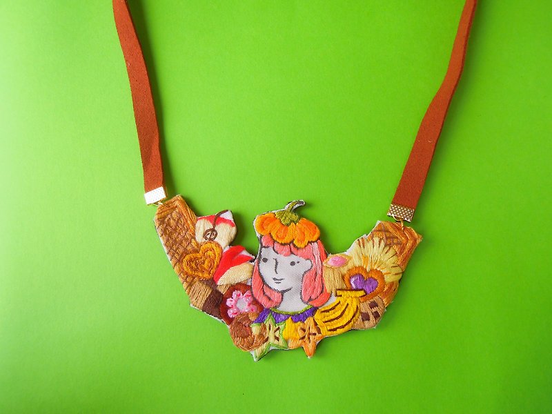 Pumpkin "Little me"  biscuits administrators necklace - Necklaces - Thread Orange