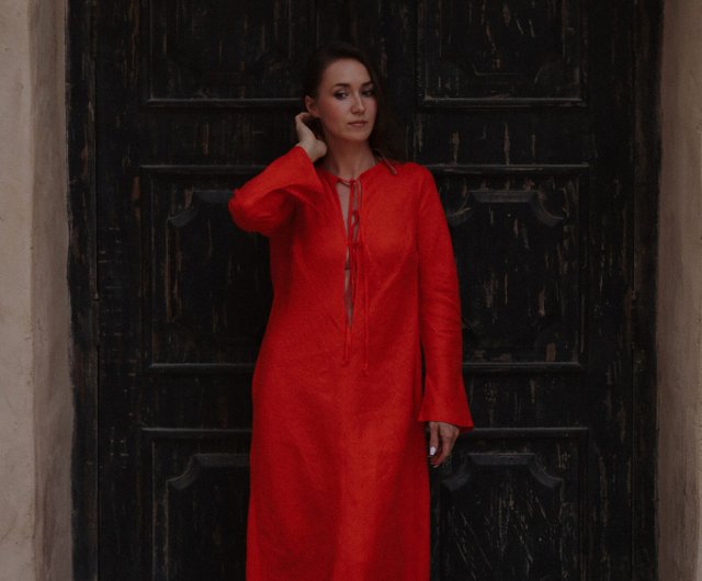 Elegance in Red / The Romantic Linen Tunic Dress - A Perfect Summer Gift  for Her - Shop MARCLO One Piece Dresses - Pinkoi